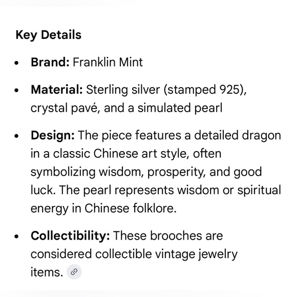 Silver Dragon Brooch with Rhinestones FRANKLIN MINT - Picture 3 of 15